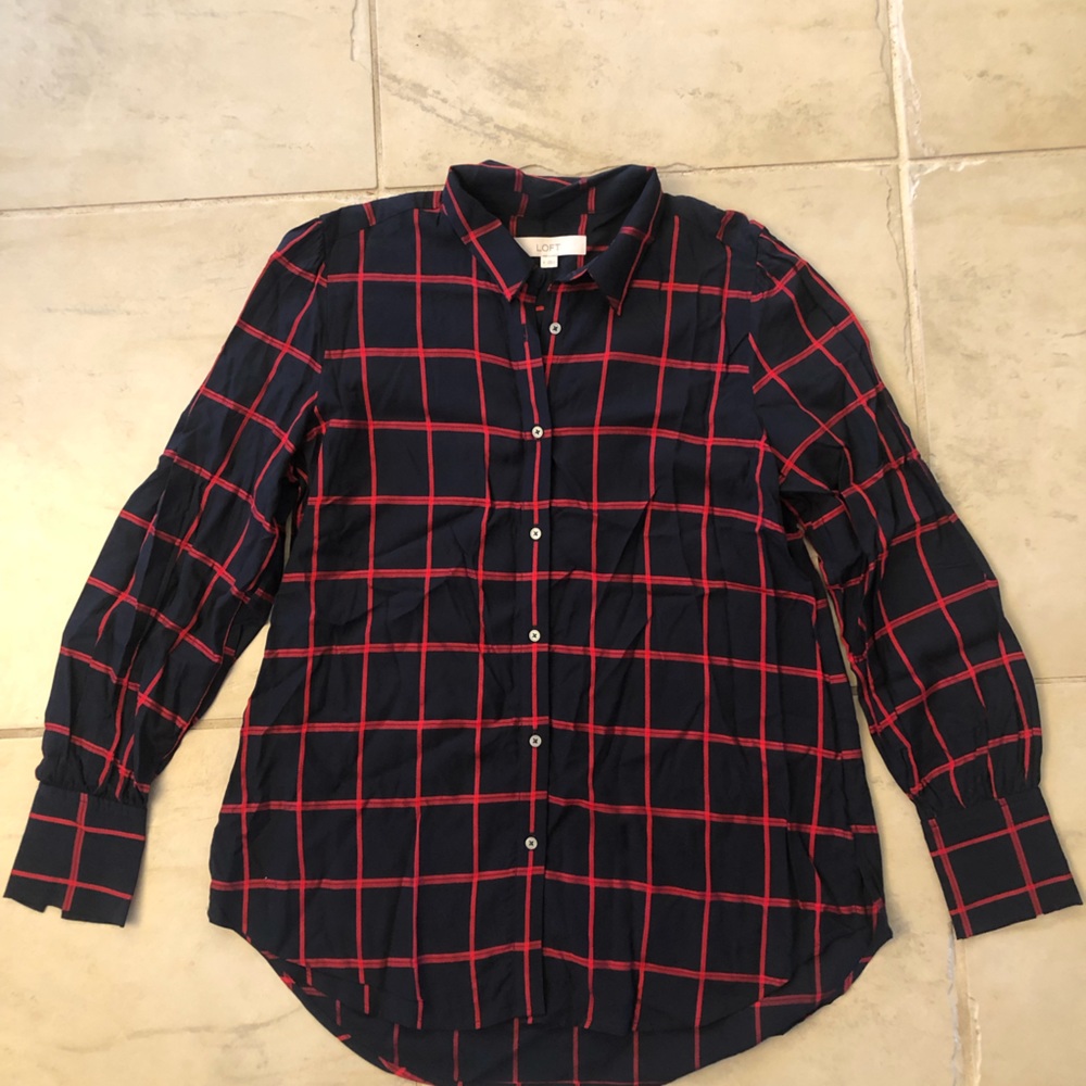 Ladies Collared Button Down Shirt Print 2 Button Cuff Loft Size M